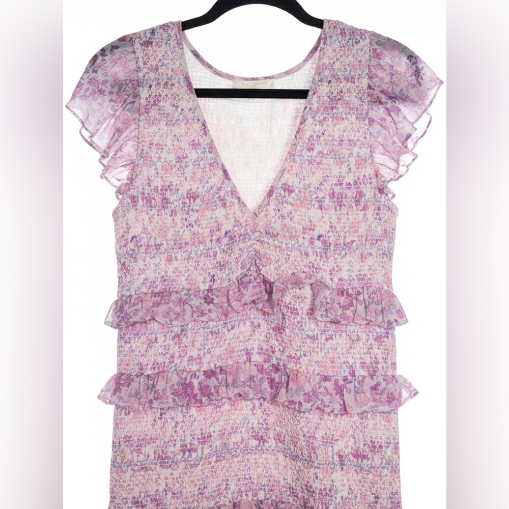 LoveShackFancy Sonora Ruffled Smocked Mini Dress Purple Floral Sz Small NWOT - Picture 9 of 12